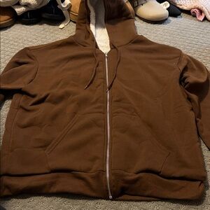 Cozy Brown Zip-Up Women's Hoodie Sherpa Lining